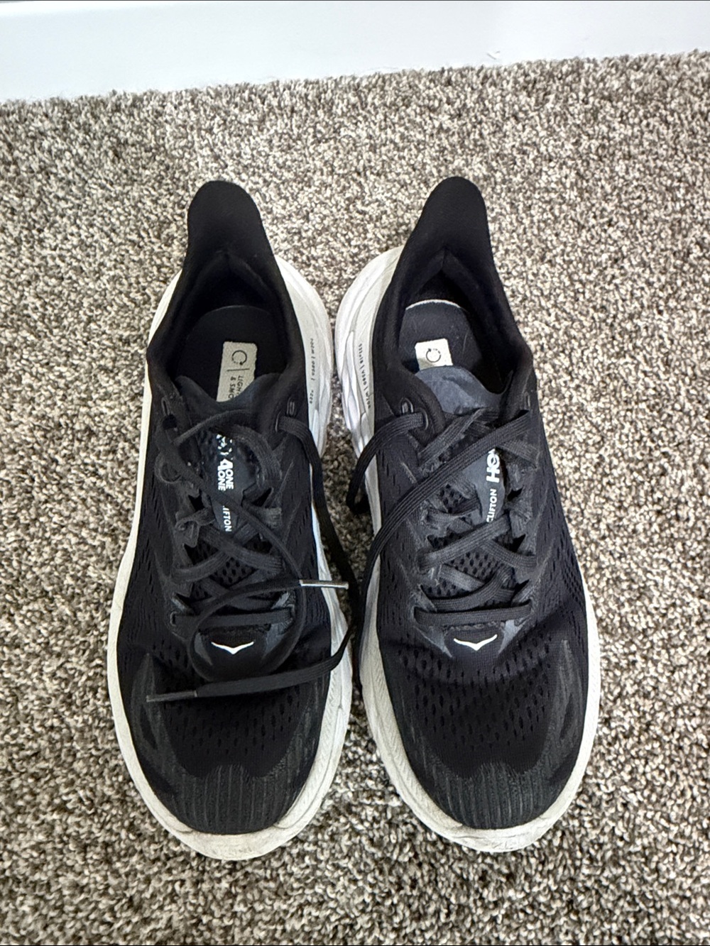 Hoka Women's Black and White Athletic Running Shoes - Picture 3 of 4